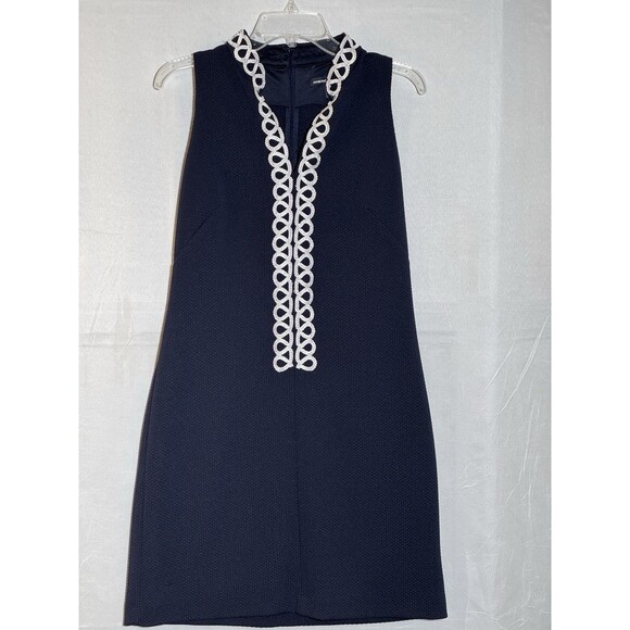 American Living Navy Sleeveless A Line Dress Size 8 White Braid V Neck Trim - Picture 2 of 7